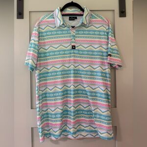 Bad Birdie Aqua and Pink Striped Polo